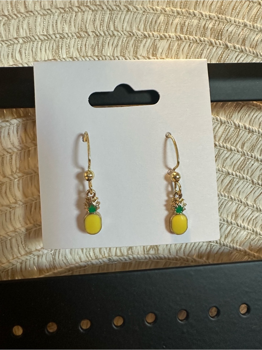 Gold Pineapple Drop Earrings - Yellow & Green